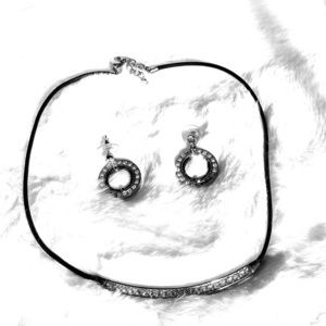 Leather and crystal choker and matching earrings